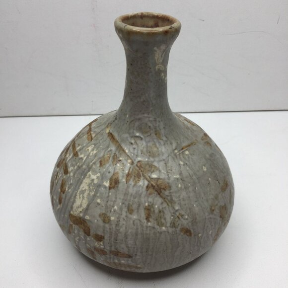 Vintage 1977 Handcrafted Ceramic Pottery Vase Leaf Motif By Jasmin Leaves Brown - Picture 3 of 8